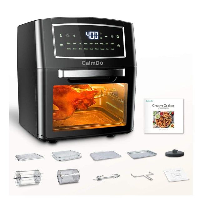 Calmdo 1500W 12L horno freidora de aire 18 en 1 horno tostador de convección, horno tostador sin BPA para parrilla, asado, freír, Pizza y 10 accesorios