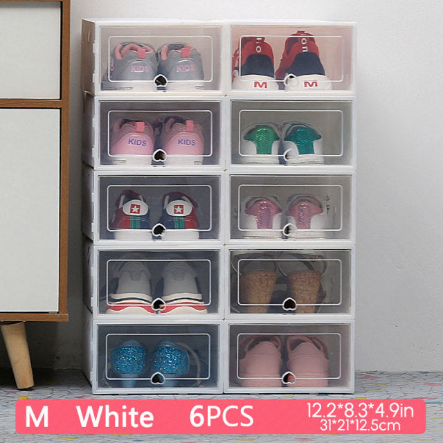 Paquete de 6 cajas de zapatos transparentes, organizadores de zapatos, caja de almacenamiento de plástico a prueba de polvo plegable gruesa, gabinete de zapatos combinado apilable, venta