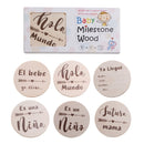 6 Pcs Wooden Spanish Letters Baby Milestone Cards Newborn Birth Monthly Recording Photo Cards Kids Growth Album Souvenir Props