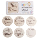 6 Pcs Wooden Spanish Letters Baby Milestone Cards Newborn Birth Monthly Recording Photo Cards Kids Growth Album Souvenir Props