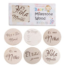 6 Pcs Wooden Spanish Letters Baby Milestone Cards Newborn Birth Monthly Recording Photo Cards Kids Growth Album Souvenir Props