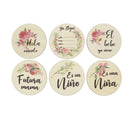 6 Pcs Wooden Spanish Letters Baby Milestone Cards Newborn Birth Monthly Recording Photo Cards Kids Growth Album Souvenir Props