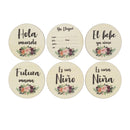 6 Pcs Wooden Spanish Letters Baby Milestone Cards Newborn Birth Monthly Recording Photo Cards Kids Growth Album Souvenir Props