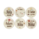 6 Pcs Wooden Spanish Letters Baby Milestone Cards Newborn Birth Monthly Recording Photo Cards Kids Growth Album Souvenir Props