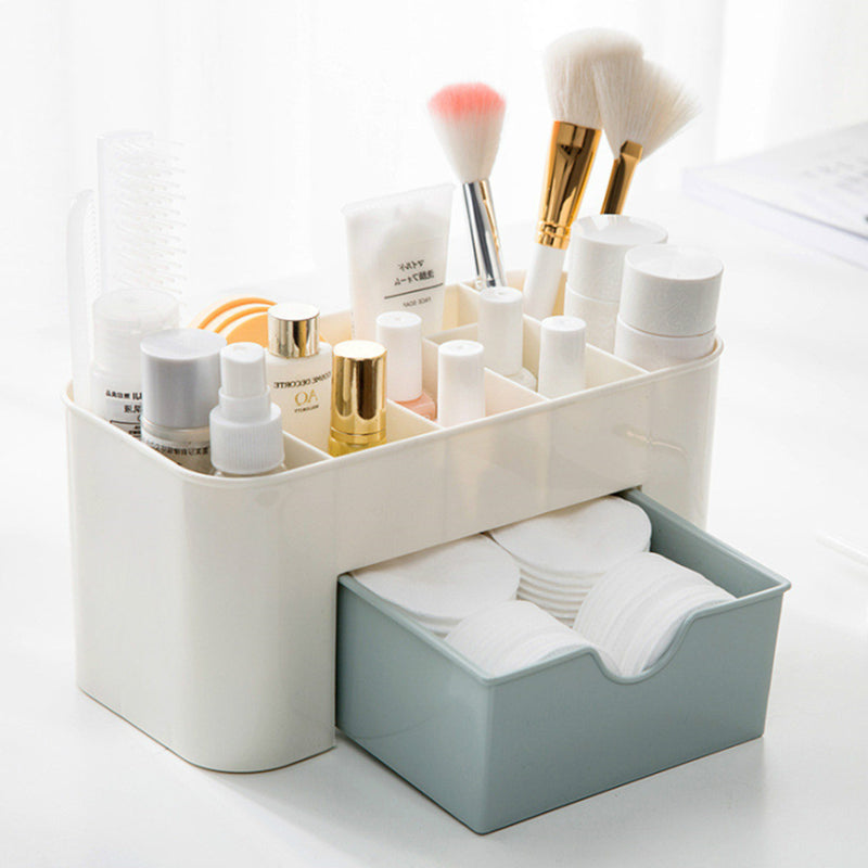 Caja de almacenamiento organizadora de maquillaje de plástico acrílico con cajón, bastoncillo de algodón, caja de almacenamiento, organizador de pintalabios, soporte para brochas de maquillaje