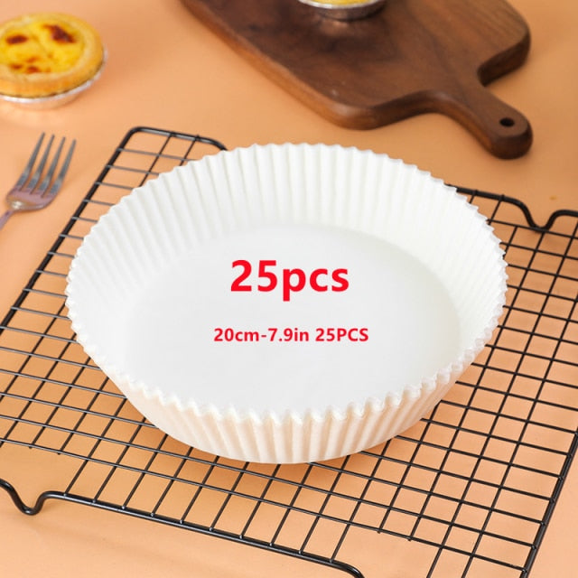 50pcs 16/20cm Air Fryer Disposable Paper Liner Non-Stick Mat Round Paper Baking Mats Kitchen AirFryer Baking Accessories