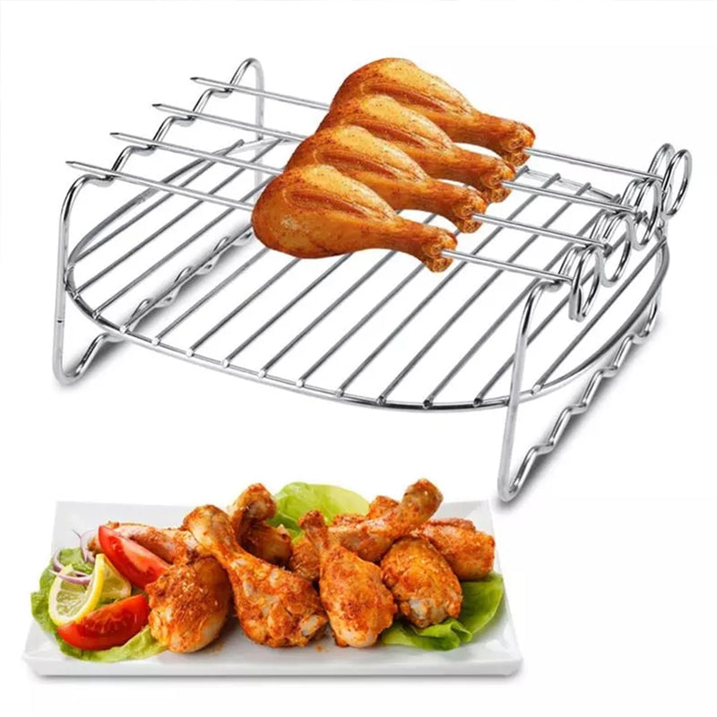 Baking Tray Skewers Air Fryer Stainless Steel Holder BBQ Rack Double Layer Grill Baking Tray Replacement Barbecue Kitchen Tools
