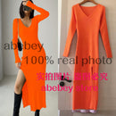 spring and winter sexy French slit sweater dress female slim tight-fitting hip-knit over-the-knee dresses