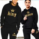 Conjunto de ropa deportiva para parejas de moda 2022, trajes con capucha estampados KING o QUEEN, conjunto de 2 uds con capucha y pantalones S-4XL