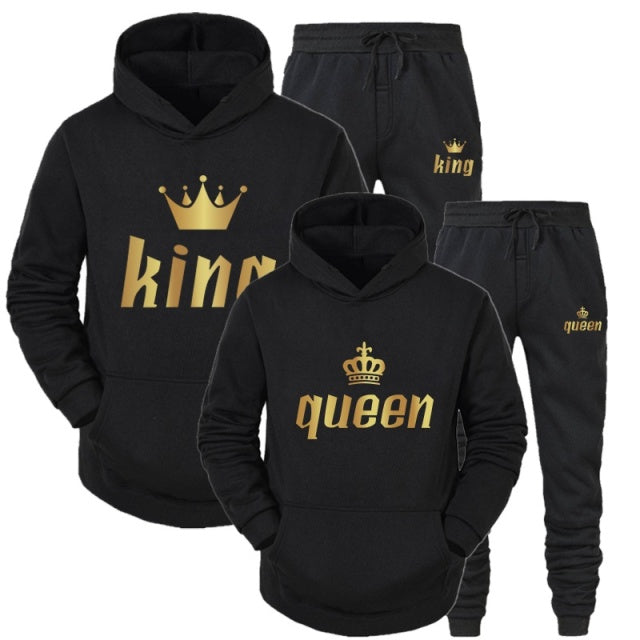 Conjunto de ropa deportiva para parejas de moda 2022, trajes con capucha estampados KING o QUEEN, conjunto de 2 uds con capucha y pantalones S-4XL