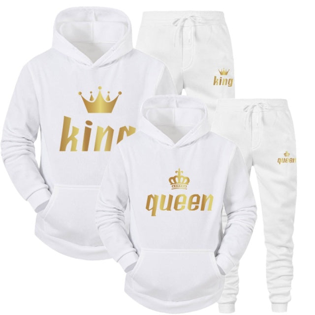2022 Fashion Couple Sportwear Set KING oder QUEEN Printed Hooded Suits 2PCS Set Hoodie und Hose S-4XL