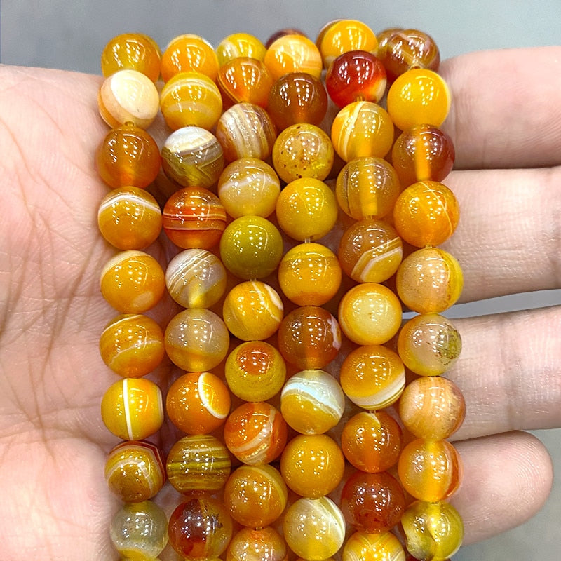 Natürliche orange Streifen Onyx Achate Runde Perlen Diy Armband Halskette für Schmuckherstellung Zubehör 15" Strang 4 6 8 10 12 14MM