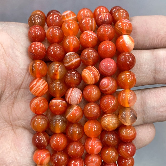 Cuentas redondas de ágata de ónix con rayas naranjas naturales, collar de pulsera Diy para accesorios de fabricación de joyas, hebra de 15 ", 4, 6, 8, 10, 12, 14MM