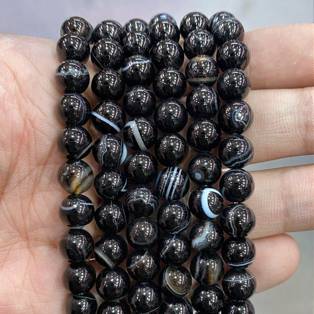 Natural Orange Stripe Onyx Agates Round Beads Diy Bracelet Necklace for Jewelry Making Accessories 15&quot; Strand 4 6 8 10 12 14MM