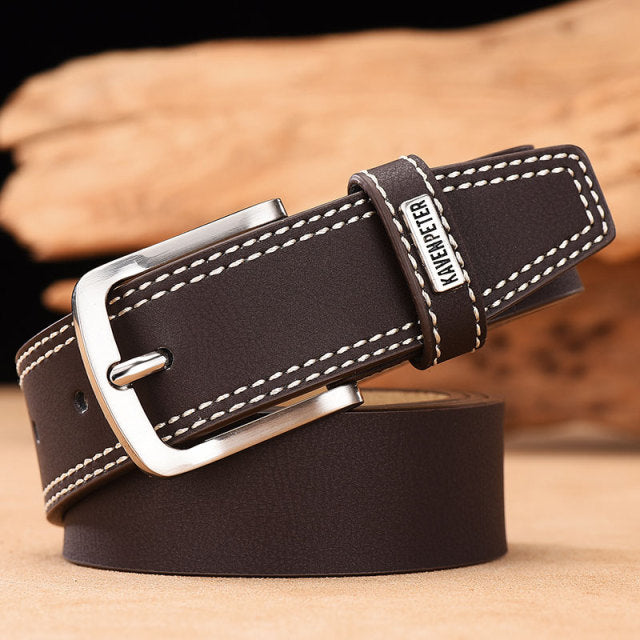 Men&#39;s Leather High Quality Classic Belt Alloy Pin Buckle Men&#39;s Matching Jeans Business Cowhide Belt Black Color Dark Brown Color