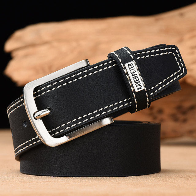 Men&#39;s Leather High Quality Classic Belt Alloy Pin Buckle Men&#39;s Matching Jeans Business Cowhide Belt Black Color Dark Brown Color