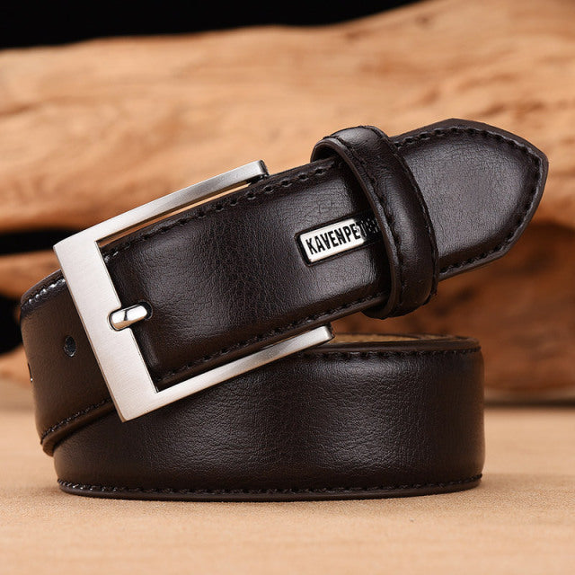 Men&#39;s Leather High Quality Classic Belt Alloy Pin Buckle Men&#39;s Matching Jeans Business Cowhide Belt Black Color Dark Brown Color