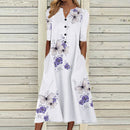 Elegante Damenkleider V-Ausschnitt Kurzarm Knopf Partykleid Damen Sommer Vintage Print Kleid Beiläufige Lose Blumendamenkleider