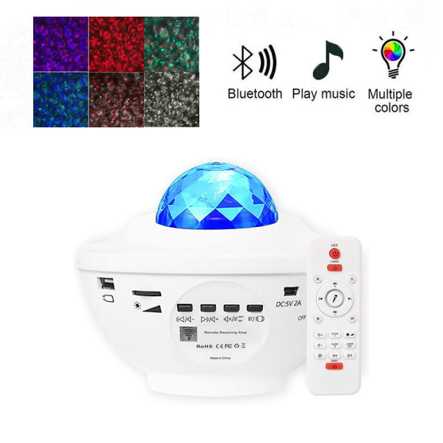 LED Star Ocean Wave Projector Night Light Galaxy Starry Sky Projector Night Lamp With Music Bluetooth Speaker For Childrens