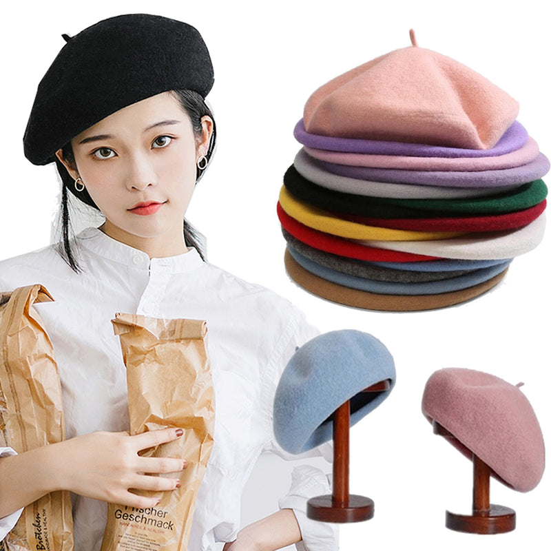 Damen Mädchen Baskenmütze Französisch Künstler Warme Wolle Wintermütze Mütze Vintage Schlichte Baskenmütze Einfarbig Elegante Damen Wintermützen