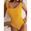 Gossina 2021 New Sexy Female Swimsuit Vintage One Piece Ruffled Push Up Solid Red Swimwear Women Monokini Padded Bathing Suits