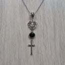 New Cross Necklace, Pendant, Onyx, Black, Stone, Heart, Cross, Goth, Gothic Necklaces for Women