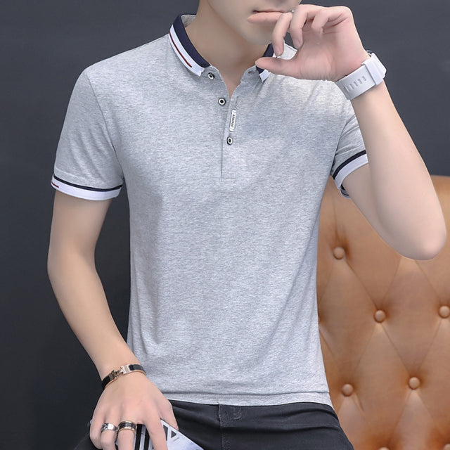 BROWON 2022 summer casual polo shirt men short sleeve turn down collar slim fit sold color polo shirt for men plus size