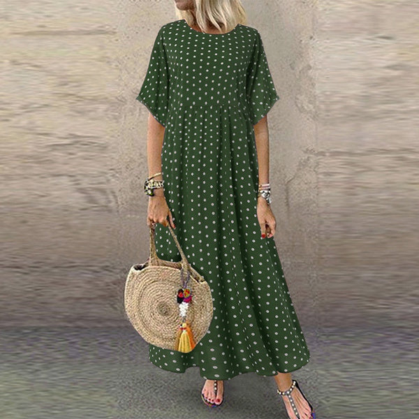 Vintage Maxi Dress Women Spring Summer Half Sleeve Buttons Printed Long Dresses Plus Size Casual Loose Big Swing Dress Robe 5XL