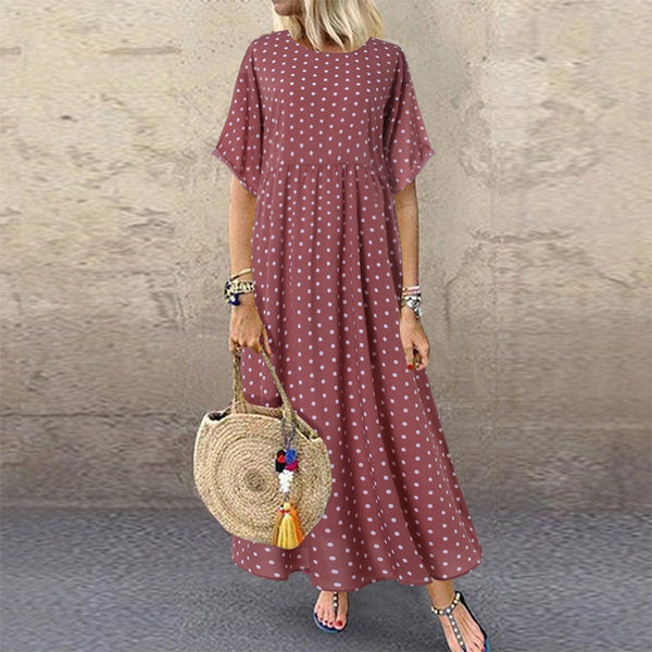 Vintage Maxi Dress Women Spring Summer Half Sleeve Buttons Printed Long Dresses Plus Size Casual Loose Big Swing Dress Robe 5XL
