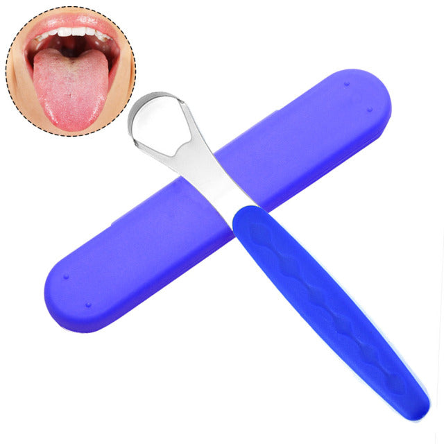 Portable Tongue Cleaner Tongue Scraper Reusable Stainless Steel Oral Mouth Brush travel case Black/Blue/Green Non-slip handle
