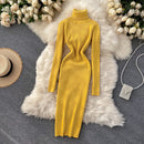 Vestido de suéter 2022 invierno cuello alto cálido manga larga vestido de punto moda coreana Casual sólido mujeres Midi Bodycon vestido