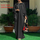Women Kaftan Dress 2022 VONDA Summer Vintage Leopard Print Party Long Maxi Dress Casual Long Sleeve Pleated Robe Beach Vestidos