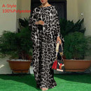 Women Kaftan Dress 2022 VONDA Summer Vintage Leopard Print Party Long Maxi Dress Casual Long Sleeve Pleated Robe Beach Vestidos
