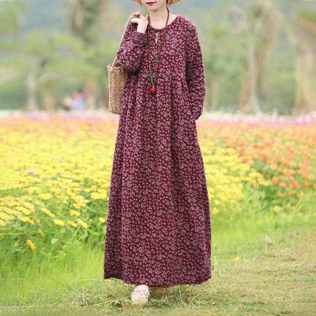 Vestido estampado Vintage para mujer 2022 ZANZEA vestido veraniego de primavera Casual manga larga Maxi Vestidos mujer Floral Hollow Robe de gran tamaño