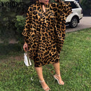 Party Dress Robe Women Long Sleeve Leopard Print Midi Dress 2022 VONDA  Autumn Casual Loose Holiday Long Shirt Vestido Oversized