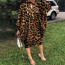Party Dress Robe Women Long Sleeve Leopard Print Midi Dress 2022 VONDA  Autumn Casual Loose Holiday Long Shirt Vestido Oversized