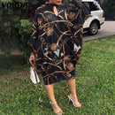 Party Dress Robe Women Long Sleeve Leopard Print Midi Dress 2022 VONDA  Autumn Casual Loose Holiday Long Shirt Vestido Oversized