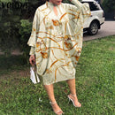 Party Dress Robe Women Long Sleeve Leopard Print Midi Dress 2022 VONDA  Autumn Casual Loose Holiday Long Shirt Vestido Oversized