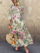 2022 Otoño Verano ZANZEA vestido plisado mujer Vintage Vestidos bata estampado largo Maxi Vestidos mujer 3/4 manga túnica