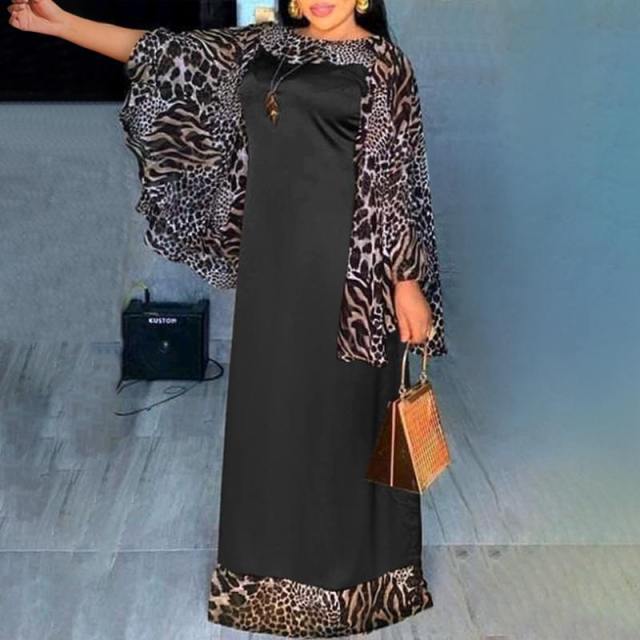 Vestido elegante de fiesta de noche para mujer, vestido Maxi de retazos con estampado de leopardo 2022 VONDA, vestido informal de manga larga acampanada, Vestidos bohemios