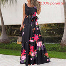 Celmia 2022 Summer Bohemian Long Dress Women Sexy Party Maxi Sundress Sleeveless Floral Print Casual Ruffles Belt Beach Vestidos