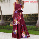 Celmia 2022 Summer Bohemian Long Dress Women Sexy Party Maxi Sundress Sleeveless Floral Print Casual Ruffles Belt Beach Vestidos