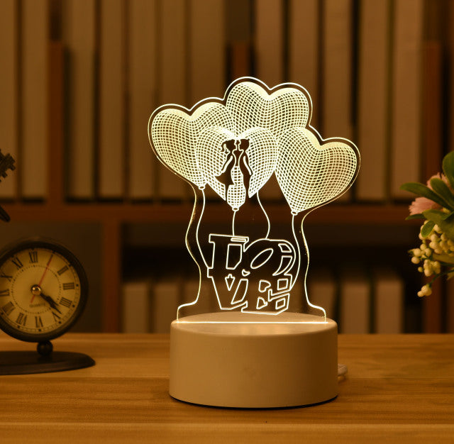 Romantische Liebe 3D-Acryl-LED-Lampe für Zuhause Kinder Nachtlicht Tischlampe Geburtstagsfeier Dekor Valentinstag Nachttischlampe
