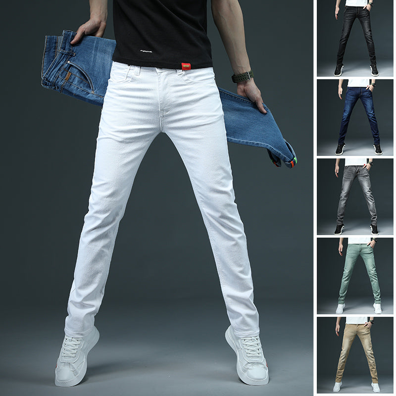 2022 Neue Männer Skinny White Jeans Mode Lässig Elastische Baumwolle Dünne Denim Hosen Männliche Marke Kleidung Schwarz Grau Khaki