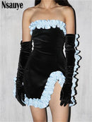 Nsauye 2021 Long Puff Sleeve Off Shoulder Autumn Winter Elegant Evening Party White Black Mini Dress Sexy Women Kawaii Dresses