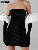 Nsauye 2021 Long Puff Sleeve Off Shoulder Autumn Winter Elegant Evening Party White Black Mini Dress Sexy Women Kawaii Dresses