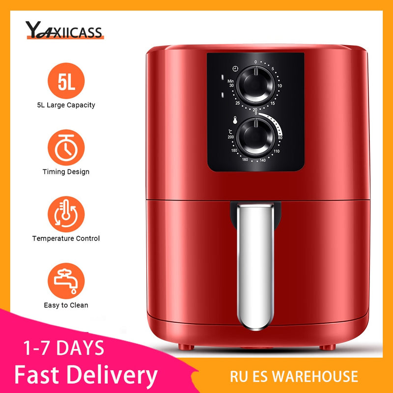 YAXIICASS Air Fryer Without Oils 5L Large 1350W 360° Baking Oil Free Fryer Smart Timer Temperature Control Electric Home Cooking