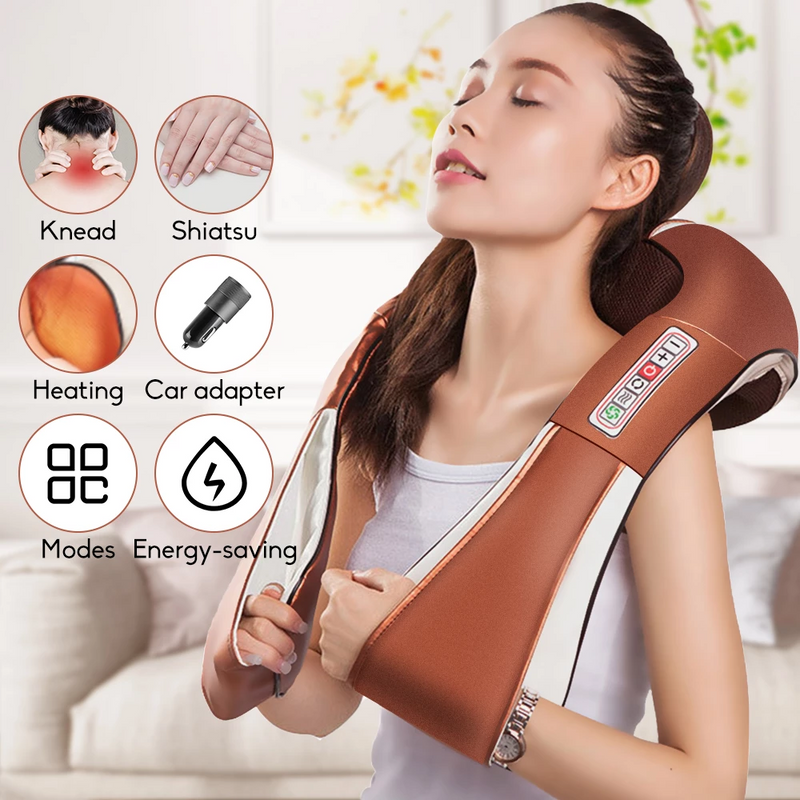 Masajeador de cuello y hombros Shiatsu eléctrico en forma de U, masajeador de espalda infrarrojo 4D, chal de masaje para amasar, coche, hogar, el mejor regalo para el cuidado de la salud