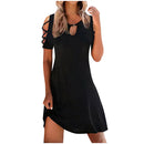 Women Floral Print Party Dresses Sexy Summer Short Sleeve O-Neck Mini Dress For Ladies 2022 Hollow Out Design Elegant Dress