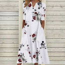 Elegante Damenkleider V-Ausschnitt Kurzarm Knopf Partykleid Damen Sommer Vintage Print Kleid Beiläufige Lose Blumendamenkleider